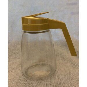 Vintage Federal Housewares Glass w/Yellow Lid Syrup Creamer Dispenser Jar